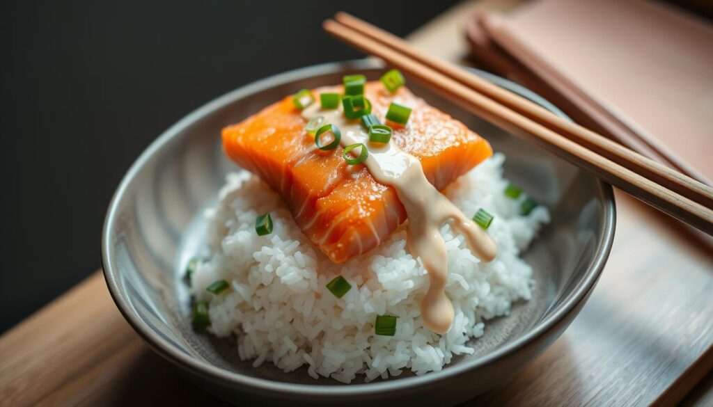 salmon rice bowl assembly