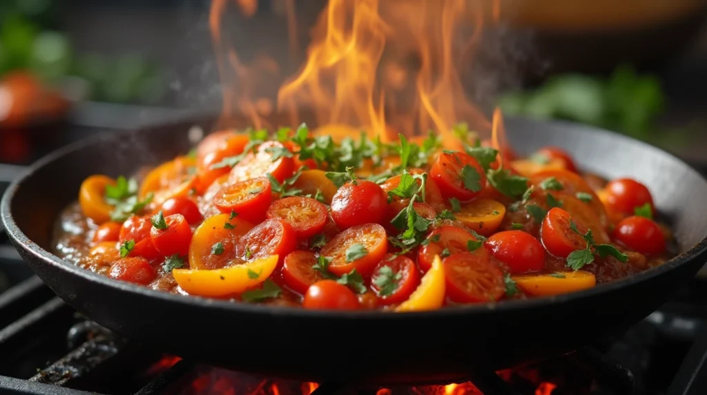 Capture the aromatic vegetables cooking in the flavorful fond left from searing
